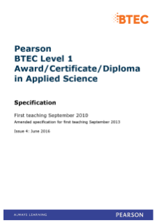 BTEC Level 1 Diploma in Applied Science specification